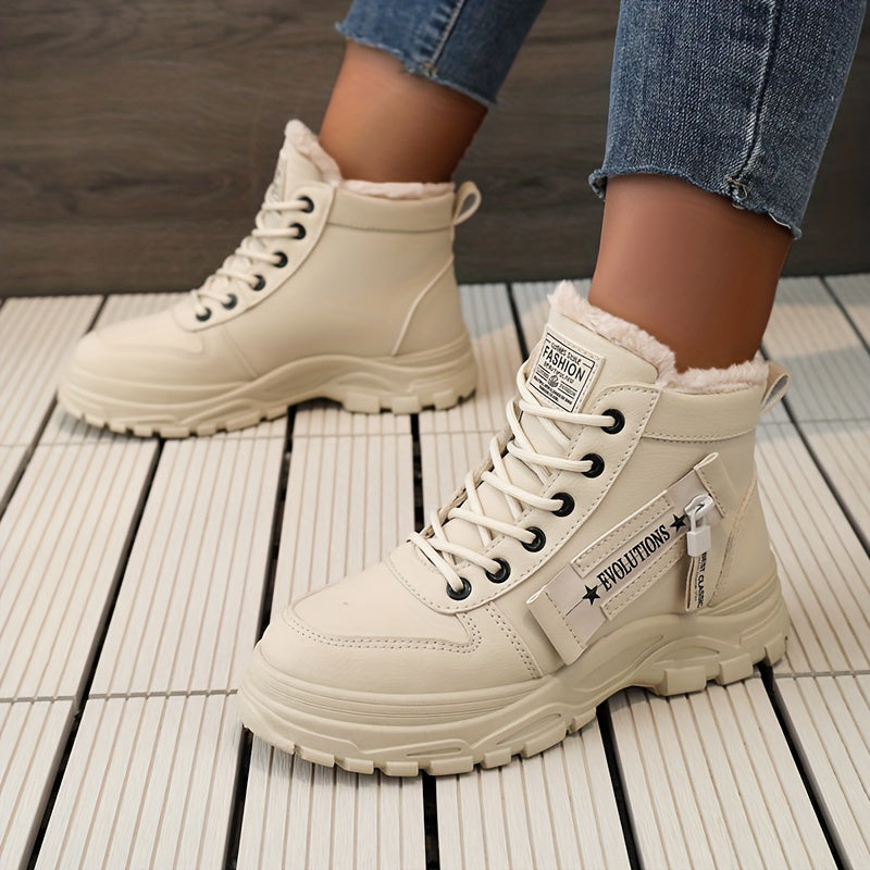 Women'S Winter High-Top Boots - Warm Fleece-Lined Ankle Boots with Thick Sole, Lace-Up Casual Style, &, Perfect for Cold Weather Comfort, Winter Boots
