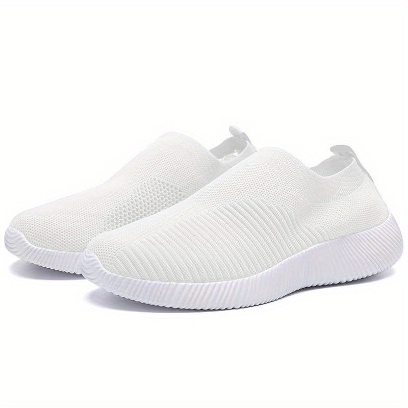 Women's Lightweight Slip-On Sneakers - Solid Color Fabric Upper, Round Toe, Low Top, Casual Shoes for Running, Fitness, Dance, Walking, Travel