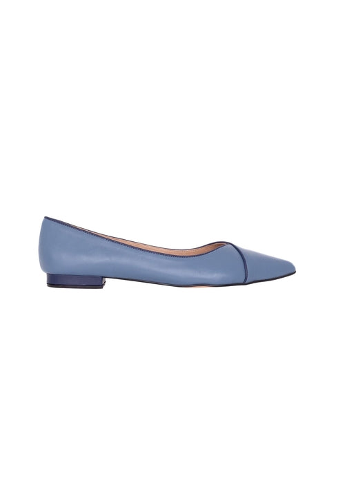 Blue Leather Ballerinas – Elegant Women’s Flat Shoes with Low Heel