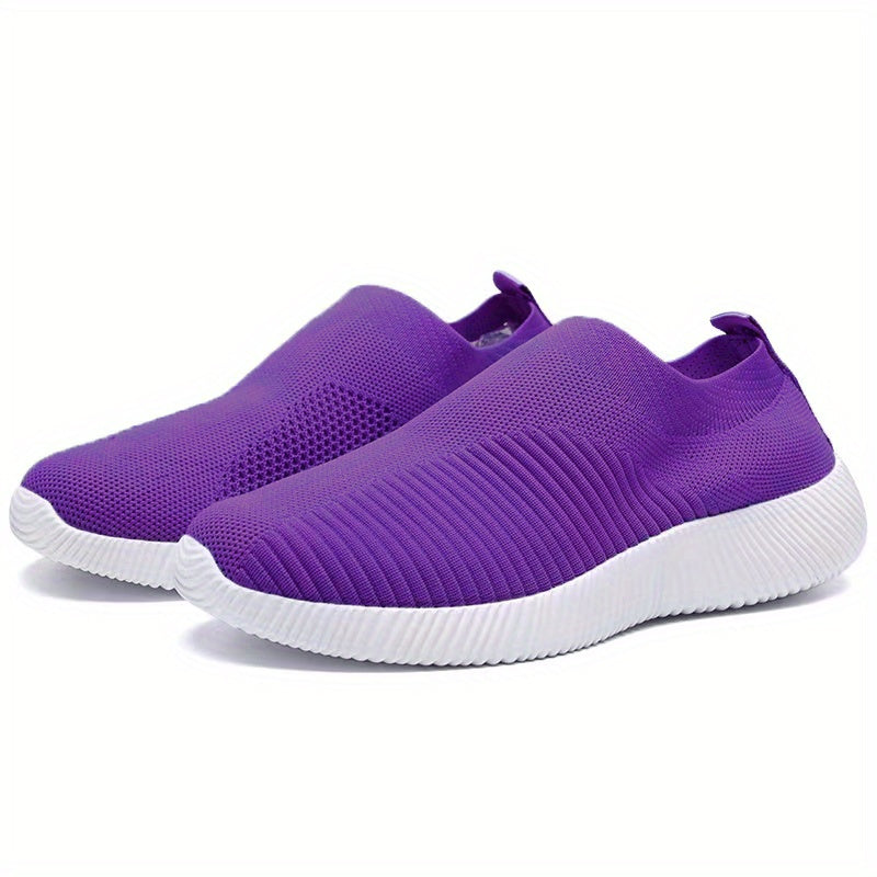 Women's Lightweight Slip-On Sneakers - Solid Color Fabric Upper, Round Toe, Low Top, Casual Shoes for Running, Fitness, Dance, Walking, Travel