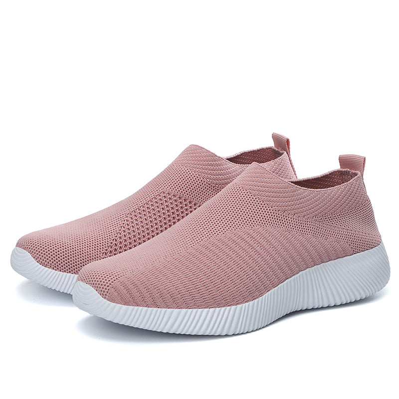 Women's Lightweight Slip-On Sneakers - Solid Color Fabric Upper, Round Toe, Low Top, Casual Shoes for Running, Fitness, Dance, Walking, Travel