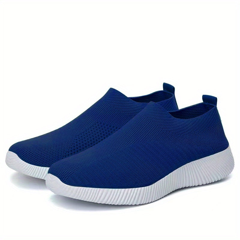 Women's Lightweight Slip-On Sneakers - Solid Color Fabric Upper, Round Toe, Low Top, Casual Shoes for Running, Fitness, Dance, Walking, Travel