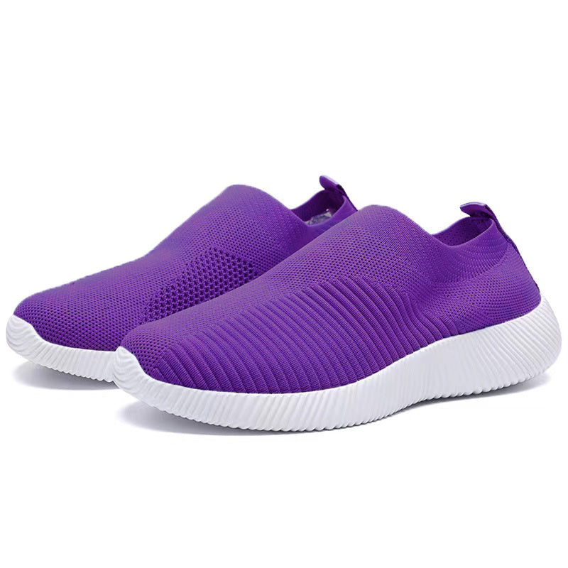 Women's Lightweight Slip-On Sneakers - Solid Color Fabric Upper, Round Toe, Low Top, Casual Shoes for Running, Fitness, Dance, Walking, Travel