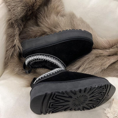 Platform Furry Womens Slides Slip-on Genuine Suede Womens Shoes