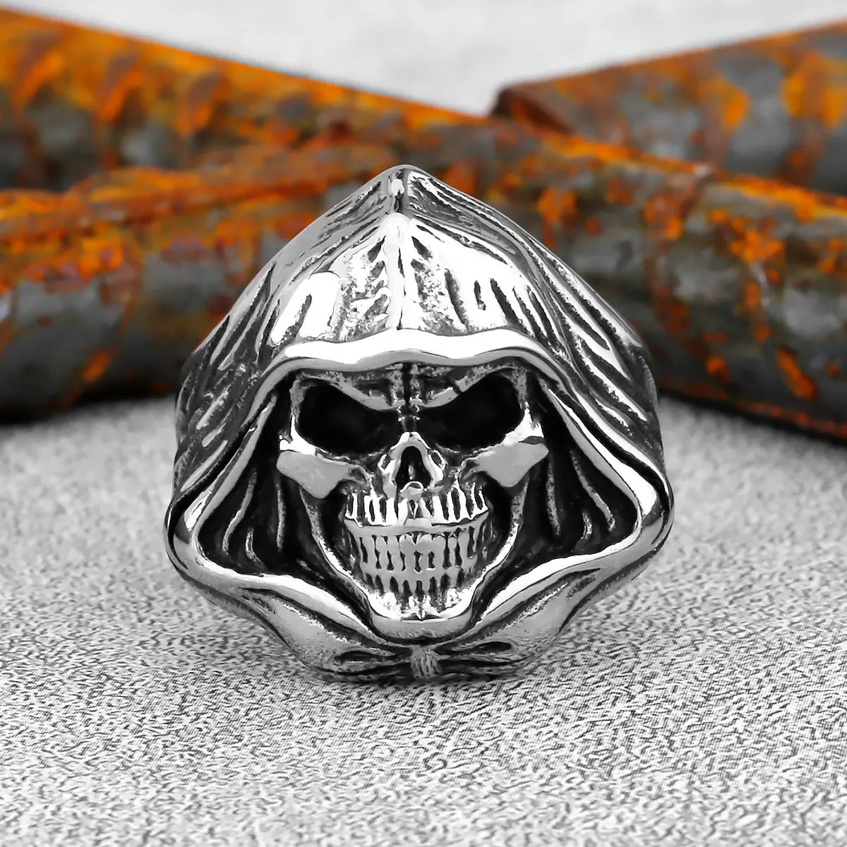 Fashion Reaper Ghost Skull Ring Stainless Steel Men's Rock Creative Biker Ring Vintage Punk Jewelry Gift Accessories Wholesale