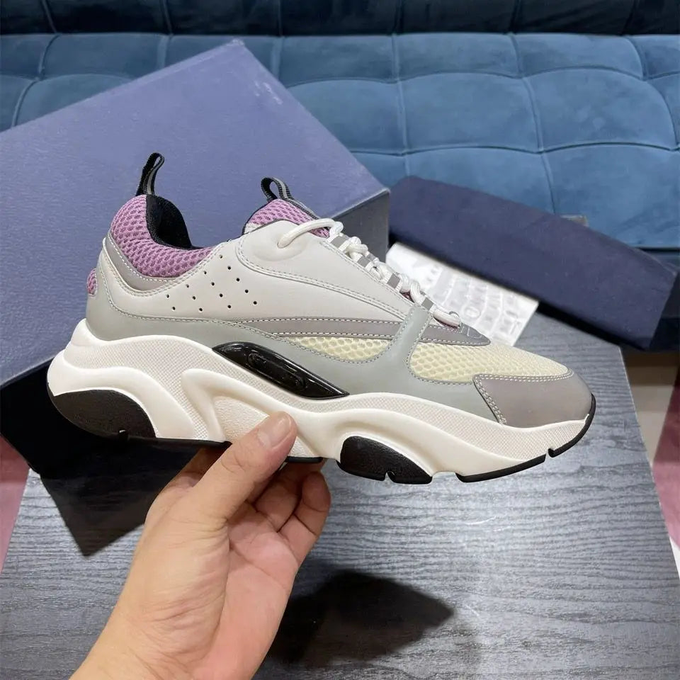 2025 New Genuine Leather Mesh Breathable Outdoor Dad Shoes, Thick-Sole Heightening Sports Casual Shoes