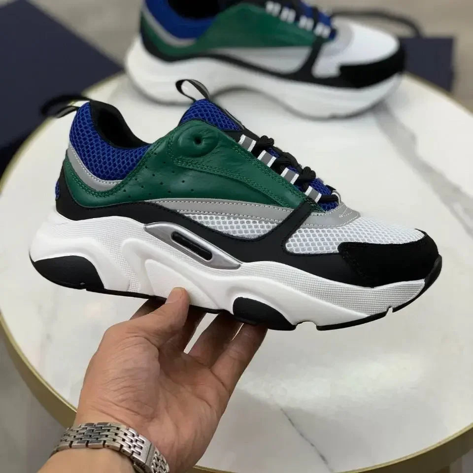 2025 New Genuine Leather Mesh Breathable Outdoor Dad Shoes, Thick-Sole Heightening Sports Casual Shoes