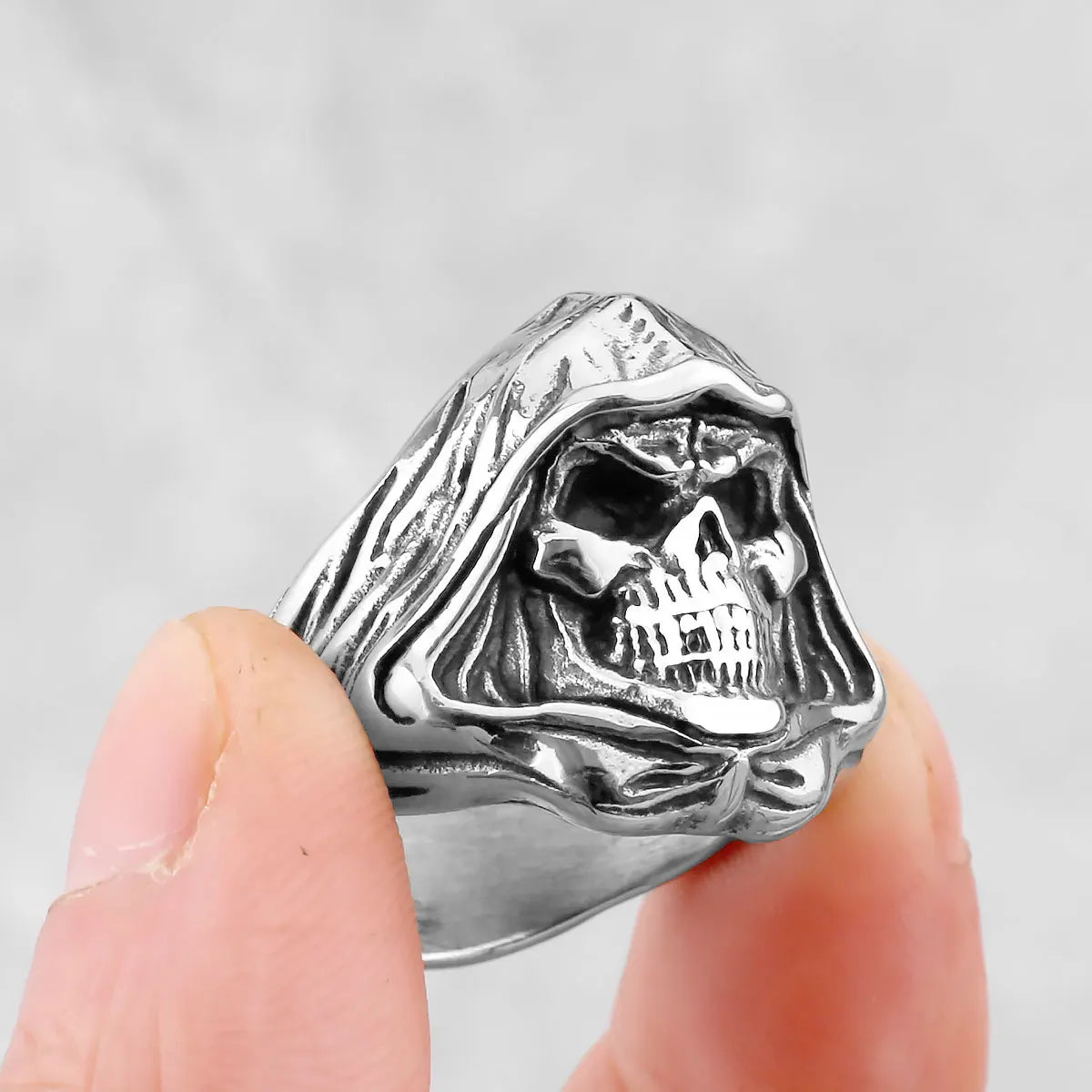 Fashion Reaper Ghost Skull Ring Stainless Steel Men's Rock Creative Biker Ring Vintage Punk Jewelry Gift Accessories Wholesale