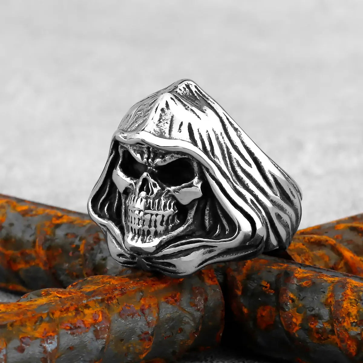 Fashion Reaper Ghost Skull Ring Stainless Steel Men's Rock Creative Biker Ring Vintage Punk Jewelry Gift Accessories Wholesale