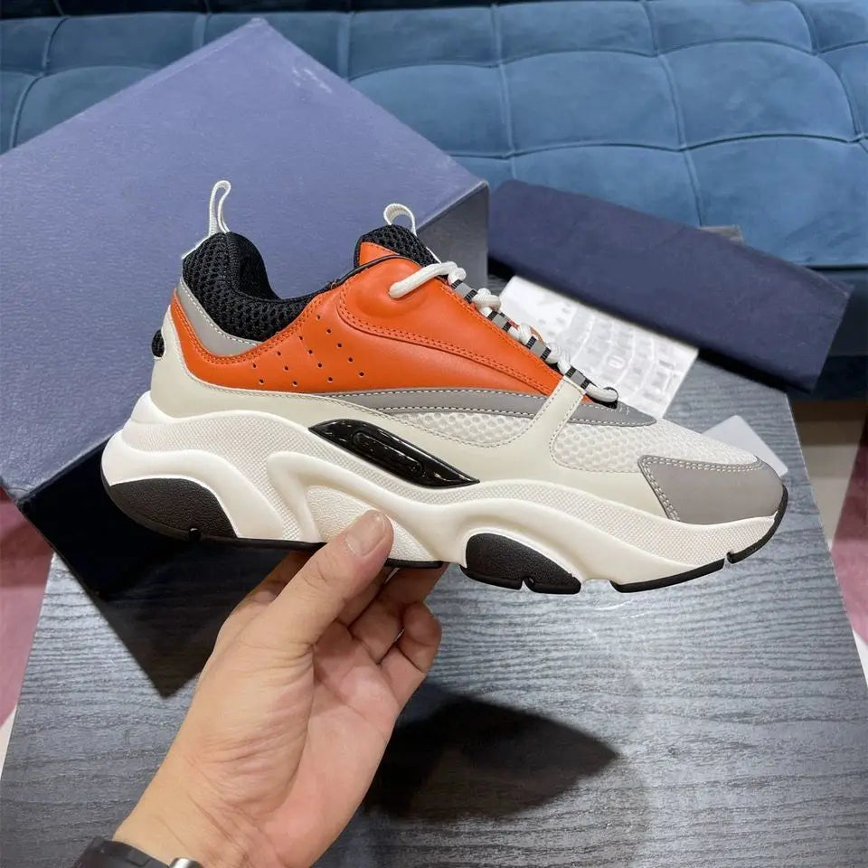 2025 New Genuine Leather Mesh Breathable Outdoor Dad Shoes, Thick-Sole Heightening Sports Casual Shoes