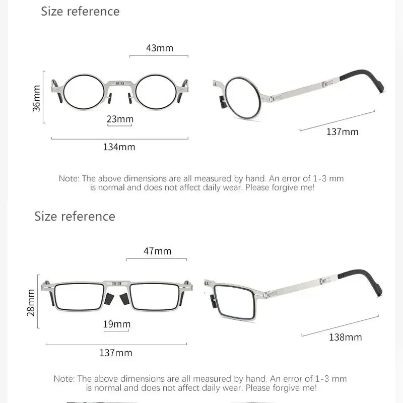Unisex Folding Reading Glasses Transparent Lenses Full Metal Frame Anti Blue Light Comes with Case for Men and Women