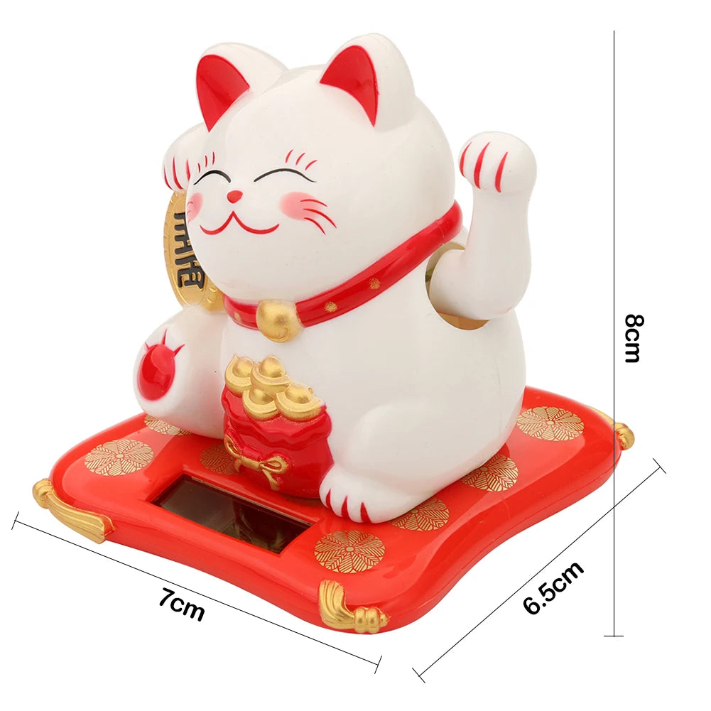 Lucky Cat Wealth Waving Figurines 2.5 inch Solar Powered Cute Cat Crafts Statue for Home/Office/Car Windshield Decor Accessories