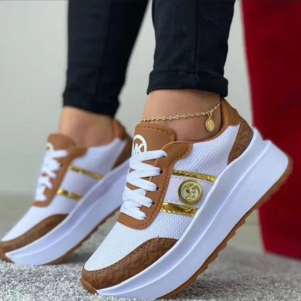 Ladies New Style Trendy Casual Shoes Lace-up Flat-soled Color Matching Vulcanized Shoes Women's Tennis Running Thick-soled Shoes