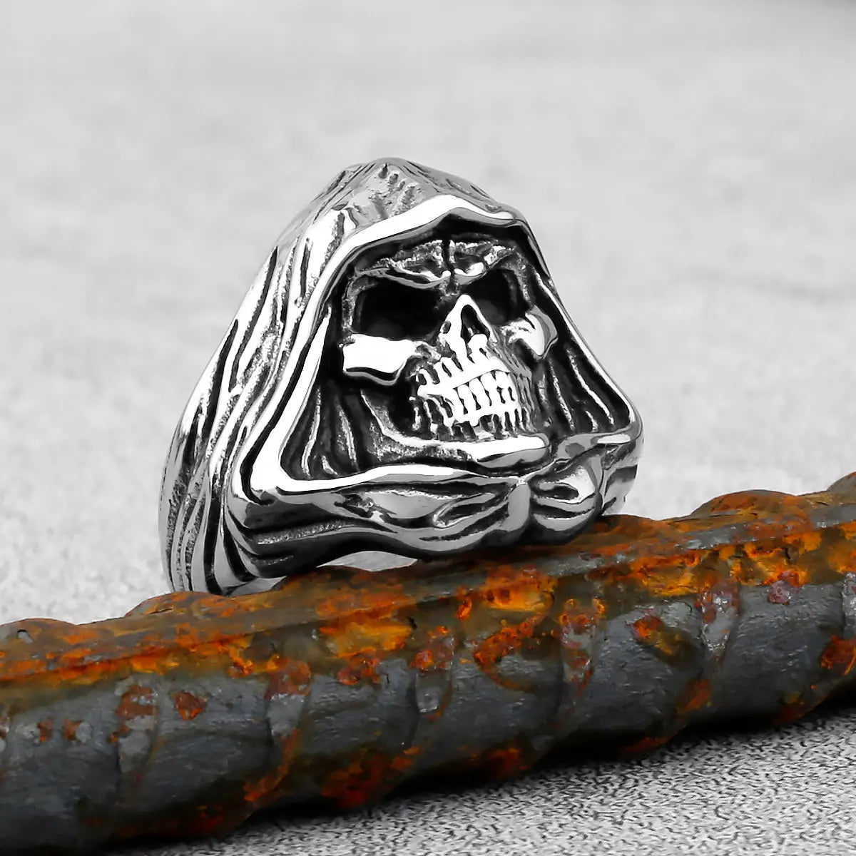 Fashion Reaper Ghost Skull Ring Stainless Steel Men's Rock Creative Biker Ring Vintage Punk Jewelry Gift Accessories Wholesale