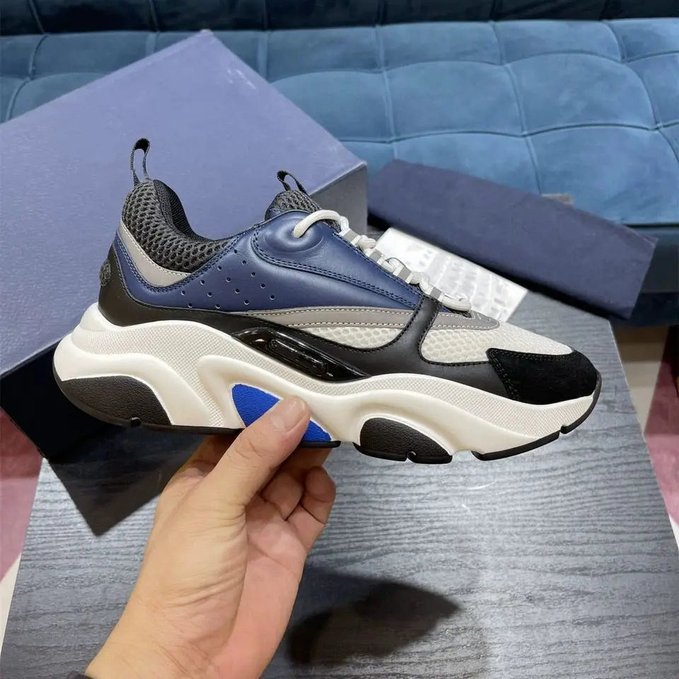 2025 New Genuine Leather Mesh Breathable Outdoor Dad Shoes, Thick-Sole Heightening Sports Casual Shoes