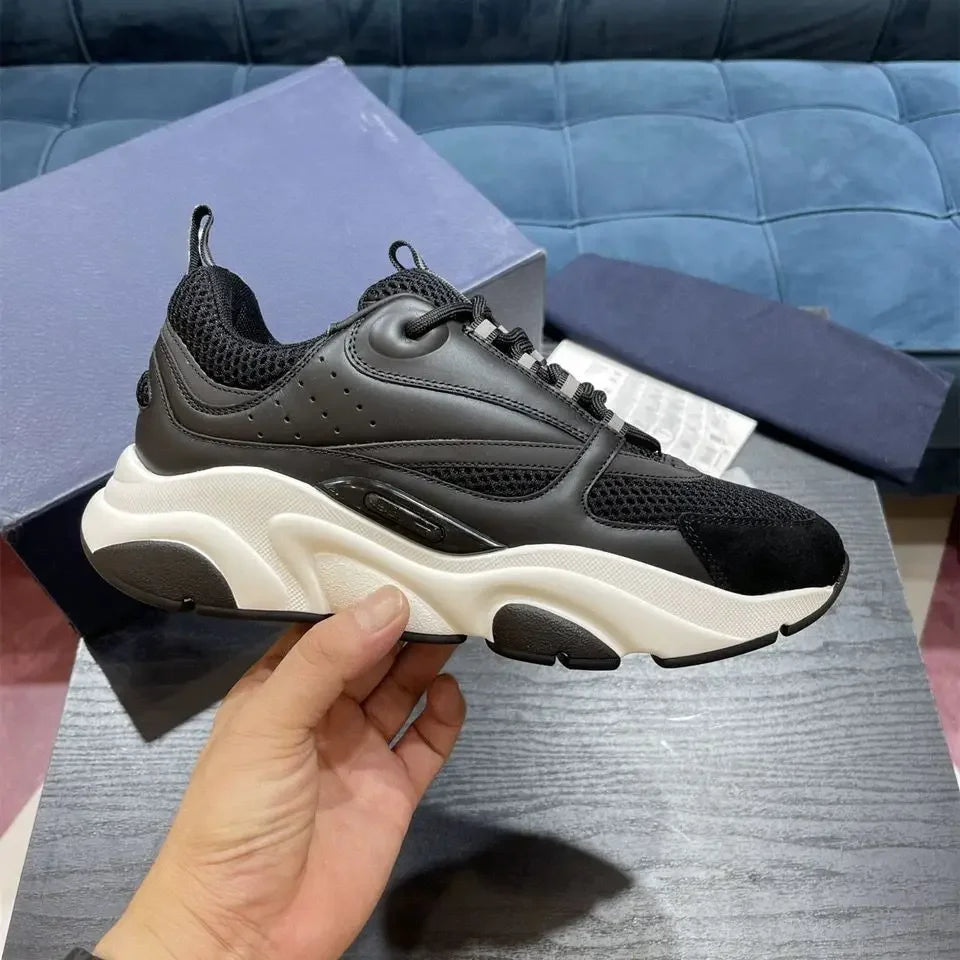 2025 New Genuine Leather Mesh Breathable Outdoor Dad Shoes, Thick-Sole Heightening Sports Casual Shoes