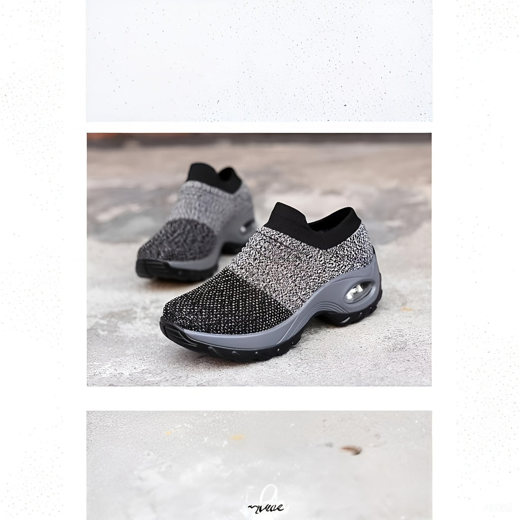 Womens Lightweight Air Cushion Sole Sneakers - Breathable Mesh Running Shoes with Stylish Low Top Design - Ideal for Comfort and Style