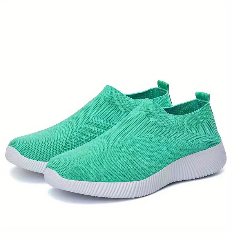 Women's Lightweight Slip-On Sneakers - Solid Color Fabric Upper, Round Toe, Low Top, Casual Shoes for Running, Fitness, Dance, Walking, Travel