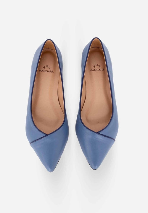 Blue Leather Ballerinas – Elegant Women’s Flat Shoes with Low Heel