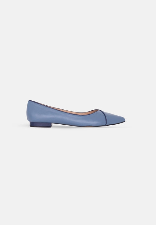 Blue Leather Ballerinas – Elegant Women’s Flat Shoes with Low Heel